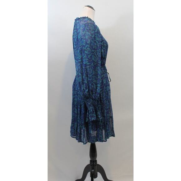 FIGUE Sz XS Blue Green Floral Kaia Smocked Dress Long Sleeve Boho - Picture 4 of 9